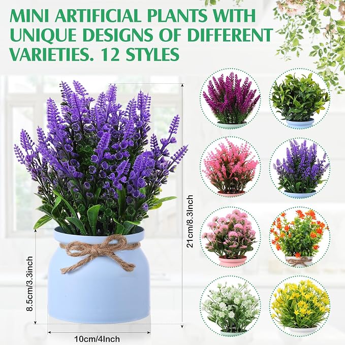 Cindeer 12 Pcs Large Artificial Potted Flowers Fake Potted Plants Plastic Faux - Image 2