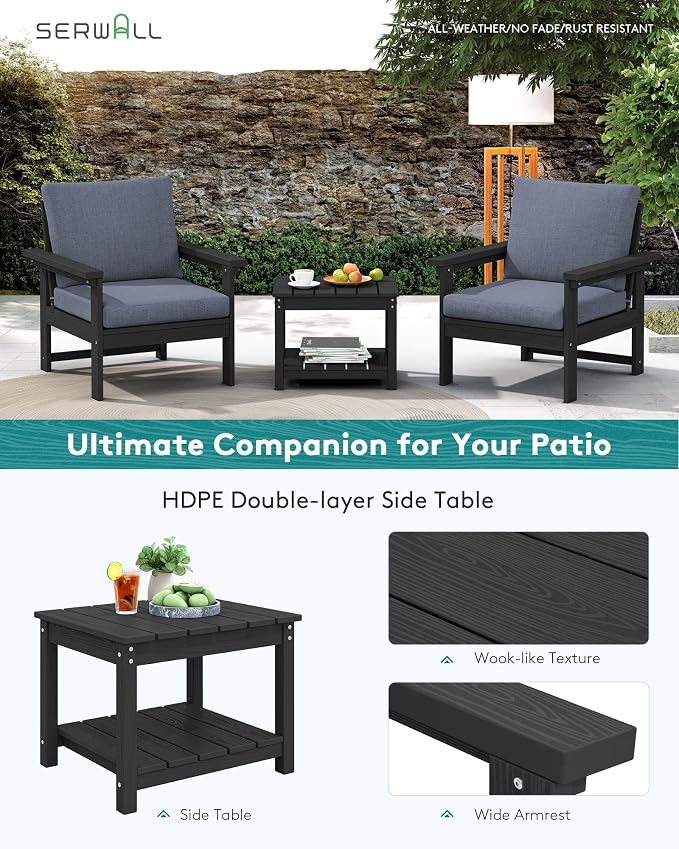 SERWALL HDPE Patio Sofa Set, 3-piece Sectional Outdoor Furniture Set, All - Image 6