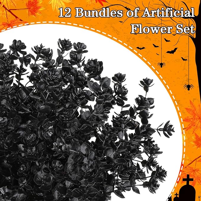 AGIRL 12 Bundles Black Artificial Flowers - Image 3