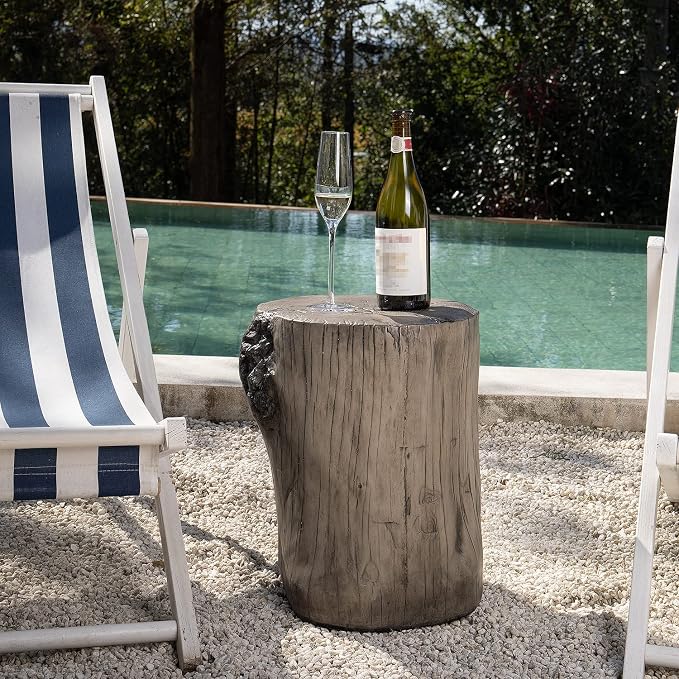 COSIEST 2 Pieses Outdoor Side Table, Hand-Painted Wood Stump Side Table Set of 2 - Image 5