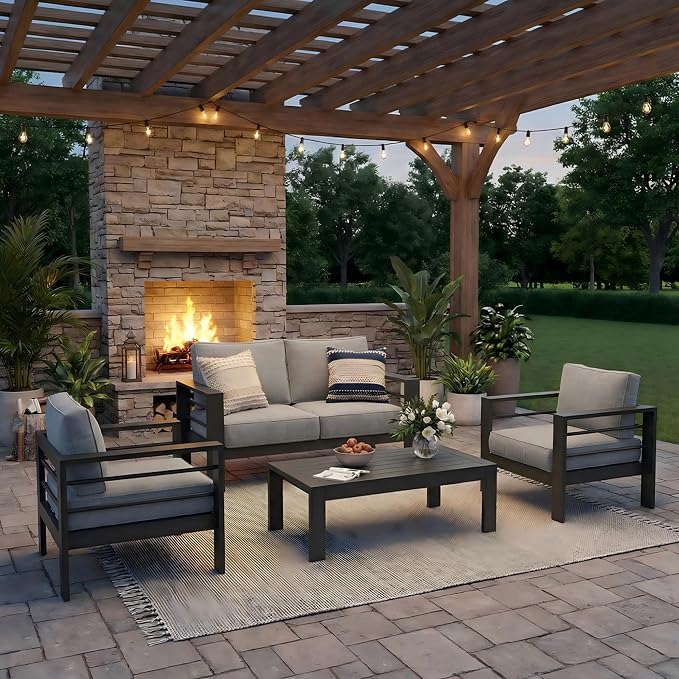 Solaste Aluminum Outdoor Patio Furniture Set, 4 Seats Patio Sectional Sofa - Image 9