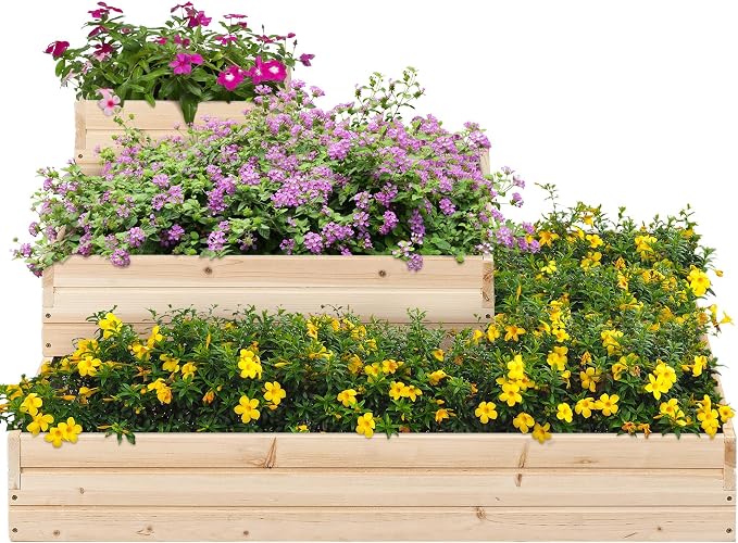 Yaheetech 3 Tier Wooden Raised Garden Bed 44.5'' L×44.5″ W×20.5″ H - Image 4