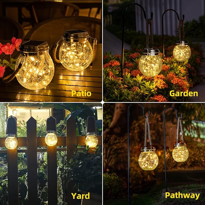 ROSHWEY Solar Lantern Gifts for Women, 2 Pack Hanging Garden Decor Lights - Image 2