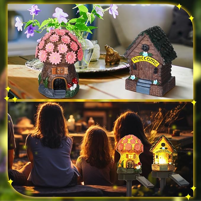 2 Pack Mushroom Fairy House Solar Light Spring Outdoor Garden Home Statue LED - Image 6