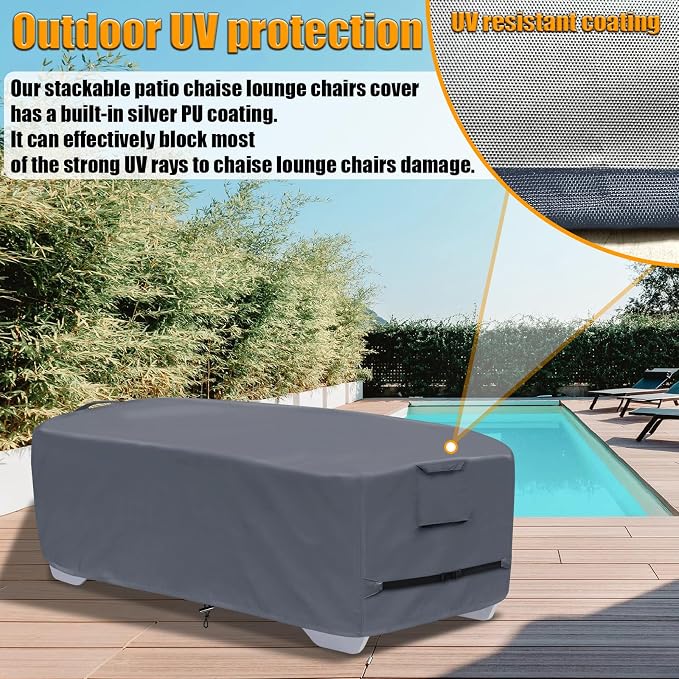 Stackable Chaise Lounge Covers for 2-3 Stackable Patio Lounge Chair, 600D - Image 3