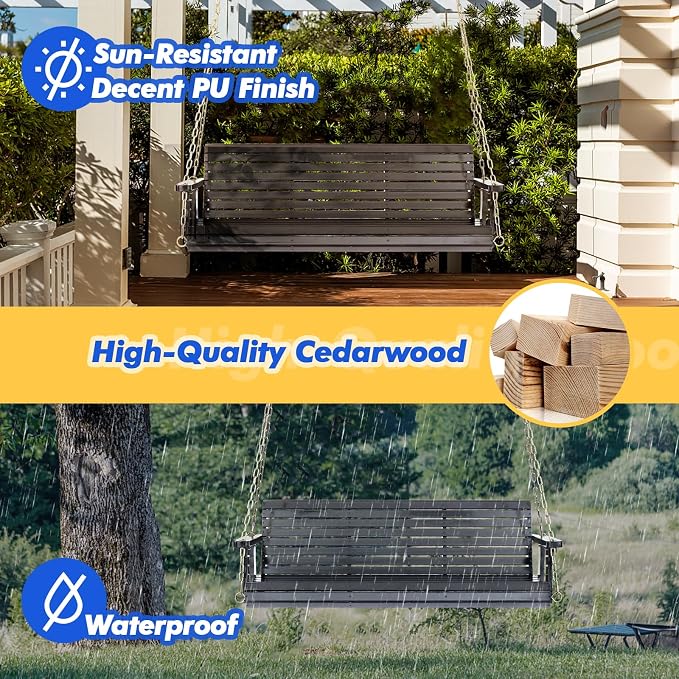 VINGLI Upgraded Patio Wooden Porch Swing - Image 3