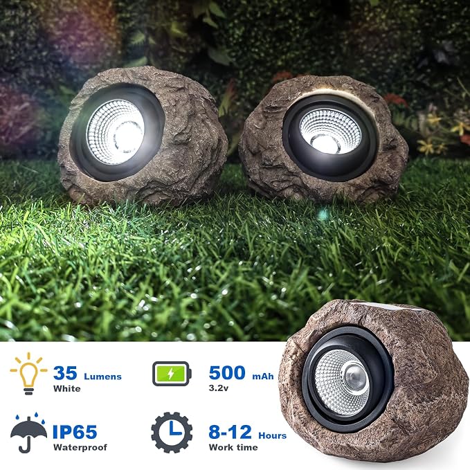 Solar Rock Lights, 4 Pack Solar Powered Waterproof LED Spotlights Decorative - Image 2