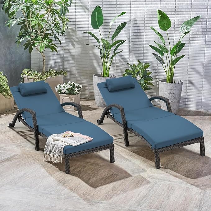 HOMREST Chaise Lounge Chairs Set of 4, PE Rattan Wicker Recliner, Patio Lounge - Image 2
