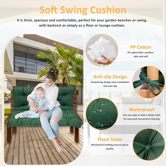 Swing Replacement Cushions for Outdoor: 2-3 Seater Waterproof Porch Bench - Image 2
