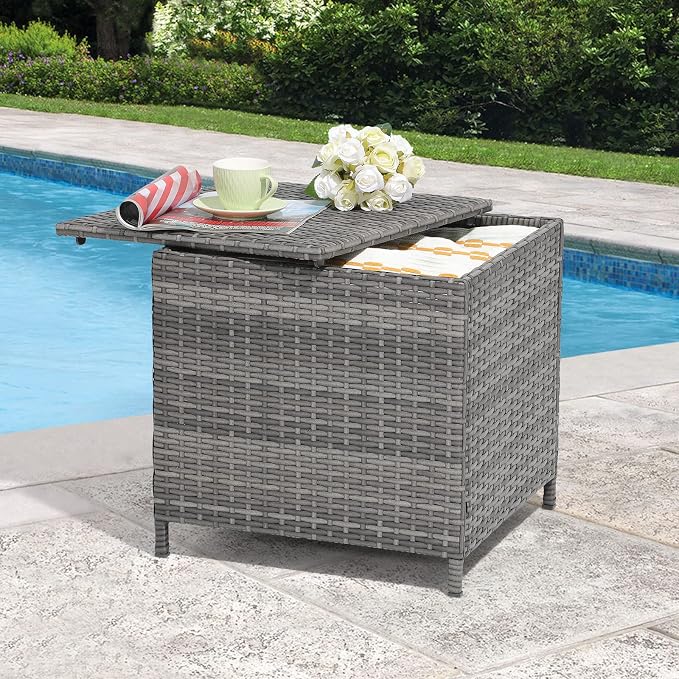 Verano Garden Outdoor Wicker Side Table, Small Storage Rattan Wicker End Table - Image 2