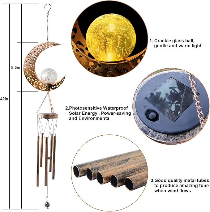 Moon Solar Lights Wind Chimes for Outside Gift for Women, Mom and Grandma - Image 8