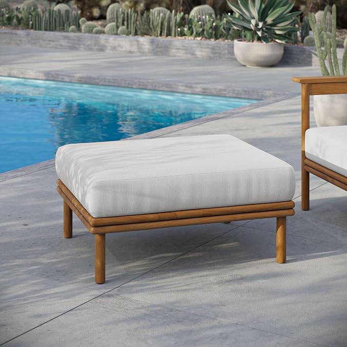 Modway Wren Teak Wood Outdoor Ottoman in Natural Sail - Image 2