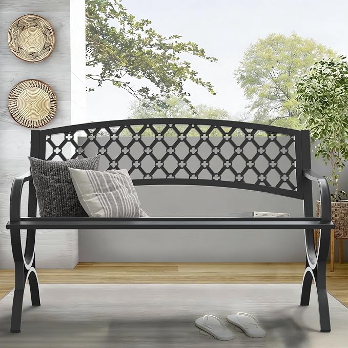 On Shine 50'' Patio Garden Bench, Loveseats Patio Park Bench, Metal Bench - Image 2