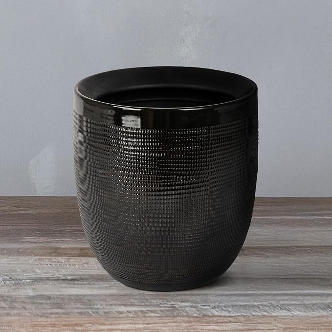 Creative Co-Op Embossed Textured Stoneware Planter, Matte Black - Image 6
