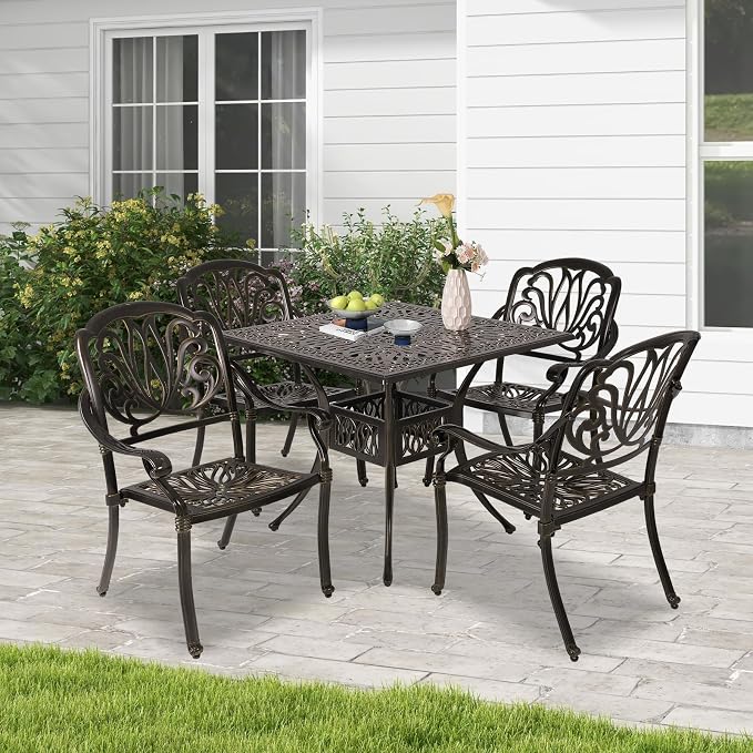 Cast Aluminum Outdoor Patio Dining Set, All Weather Outdoor Furniture Dining Set - Image 2