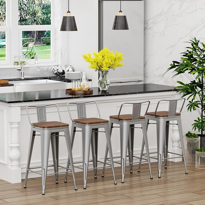 Yongchuang 26" Metal Barstools Set of 4 Low Back Bar Stool Counter Height Bar - Image 4