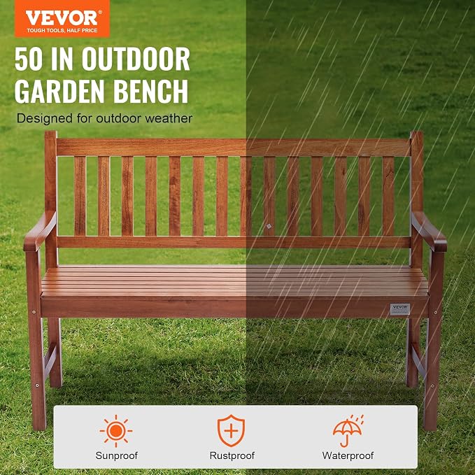 VEVOR Wood Outdoor Bench, 2-Person Garden Bench - Image 4