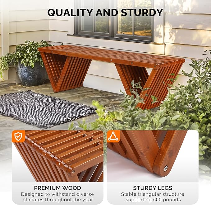 VINGLI Outdoor Wooden Bench, 600lb Capacity Outdoor Backless Benches - Image 5