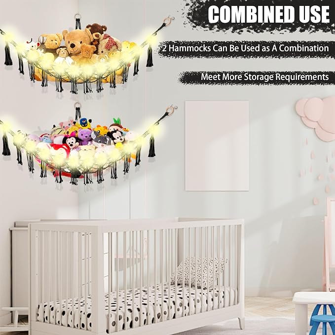 Stuffed Animal Hammock with LED Light, Large Stuffed Animals Storage Corner - Image 8