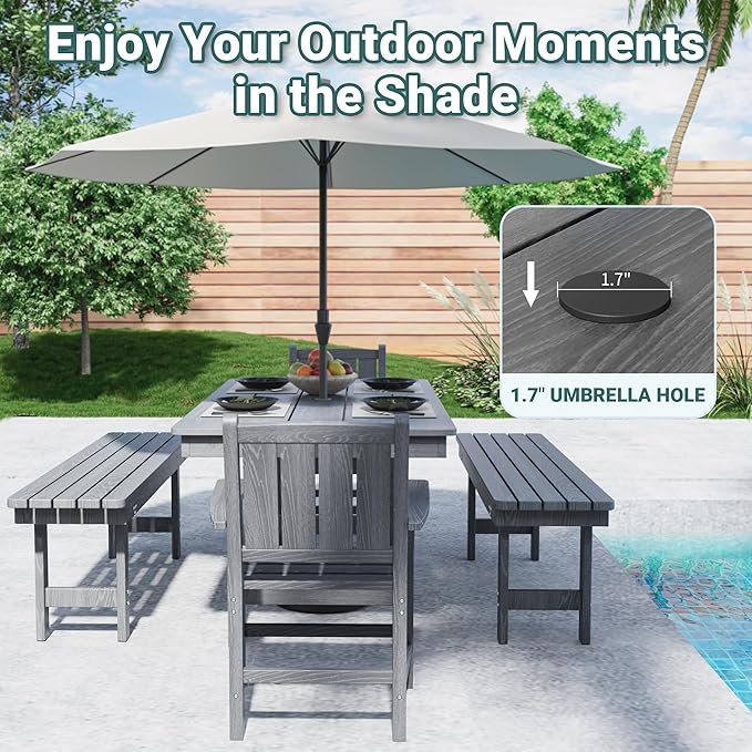 Pamapic 5 PCS Outdoor Dining Set, Spacious HDPE Outdoor Table and Chairs - Image 2