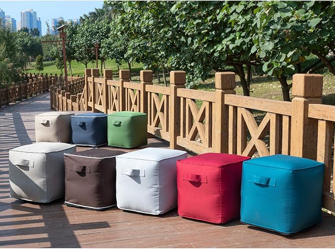 QILLOWAY Indoor/Outdoor Inflatable Stool, Ottoman Pouf Cube 16", All Weather - Image 5