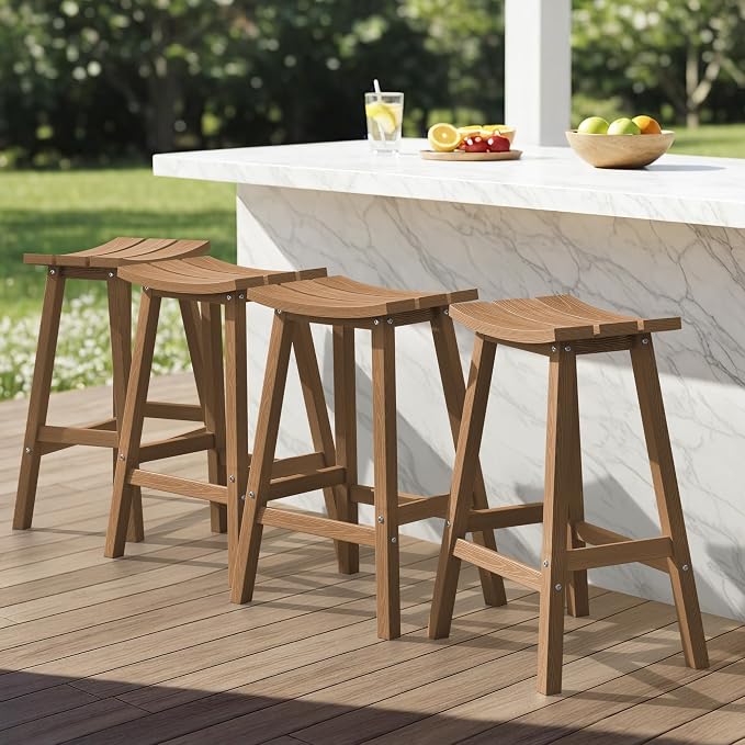 Ciokea 4 Set 29" Outdoor Bar Stools Heavy Duty HDPE Outdoor Stools Weatherproof by CIOKEA