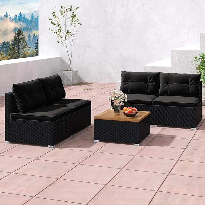Tangkula 5 Piece Rattan Sofa Set, Outdoor Wicker Furniture Set w/Seat & Back - Image 3