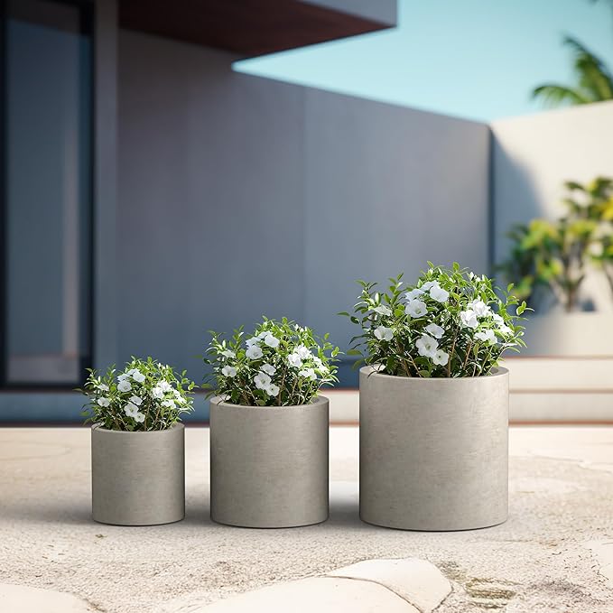 Kante 9.8", 15.7" Dia Round Concrete Planter Set of 3, Modern Style Large - Image 7