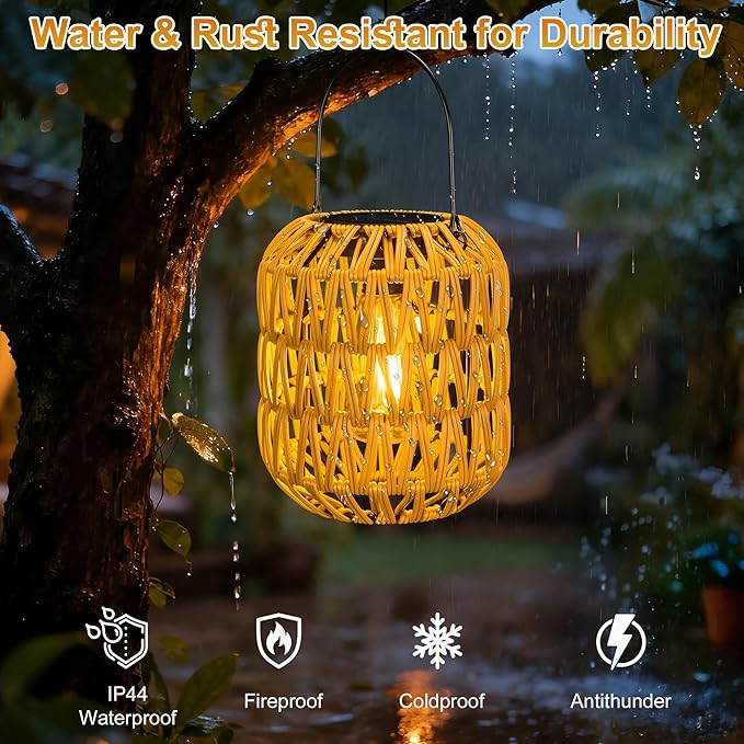 2 Pack Solar Lanterns Outdoor Waterproof, Rattan Solar Lantern - Image 5