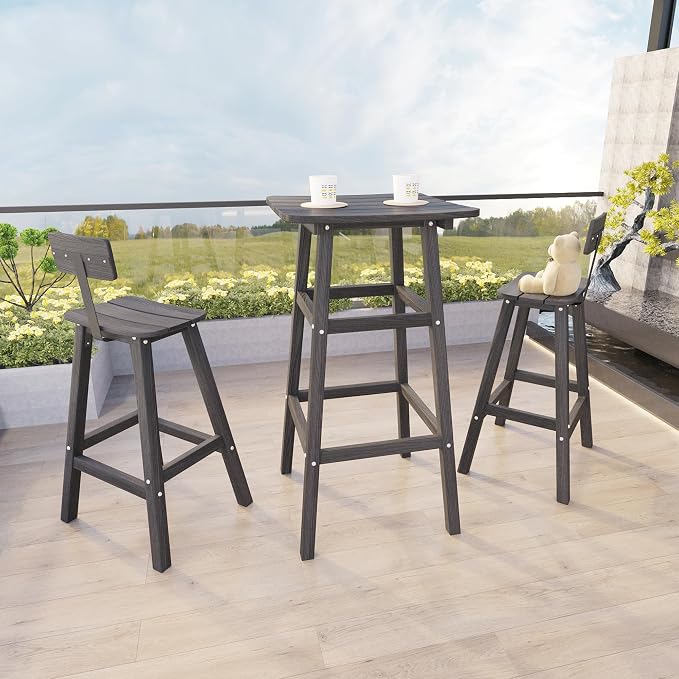 3-Piece Outdoor Counter Height Bar Table Set, HDPE Weather Resistant - Image 2