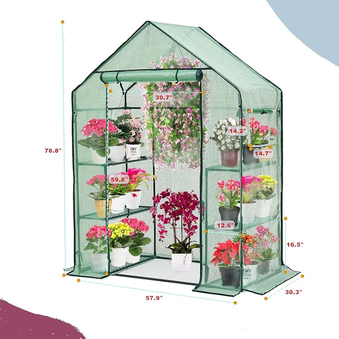 Walk-in Greenhouse for Outdoors w/ Mesh Side Windows, 3 Tiers 6 Shelves PE - Image 4