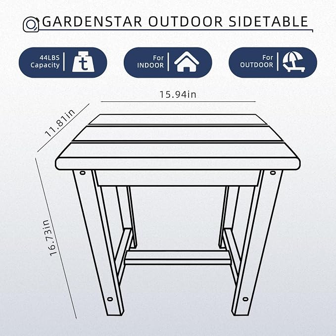 Adirondack Square Side Table, one-Tier Outdoor end Table, Patio Side Table - Image 3