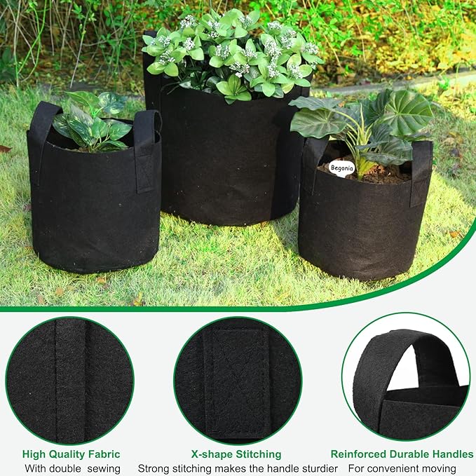 JERIA 12-Pack 15 Gallon Grow Bags, 300G Thickened Nonwoven Garden Pots - Image 3
