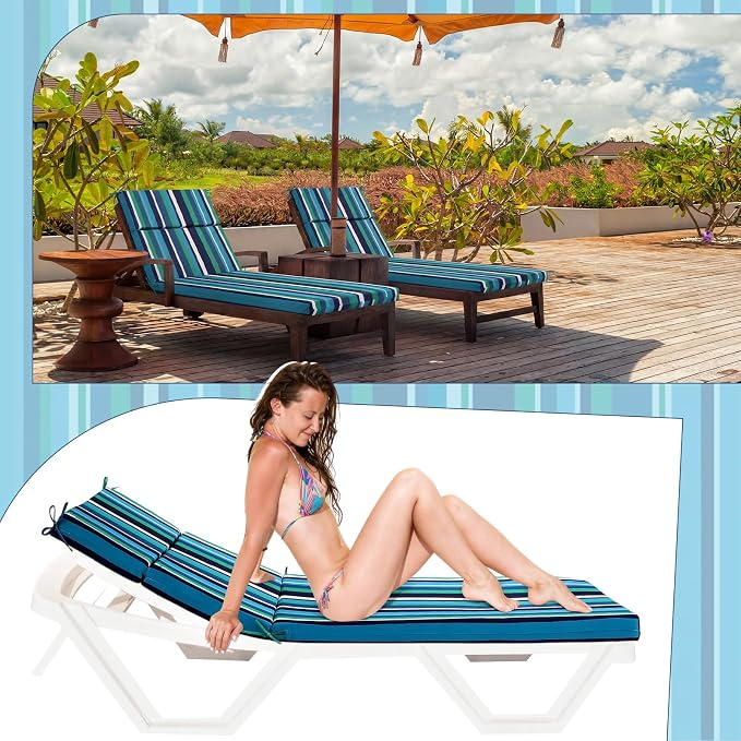 2 Pcs Indoor Outdoor Chaise Lounge Cushions Sponge Bench Outdoor Furniture - Image 7