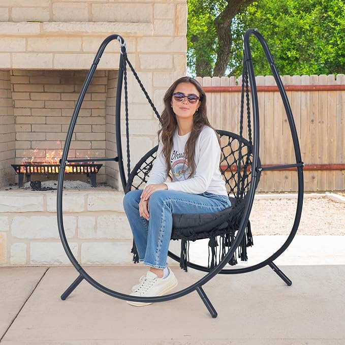 ANOW Hammock Swing with Stand Included, Outdoor Hanging Swing Chair with Stand - Image 2