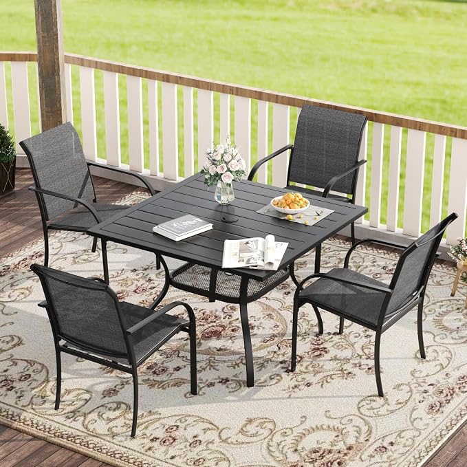 VICLLAX 5 Pieces Patio Dining Set, Outdoor Furniture Set Includes 1 Square by HOME
