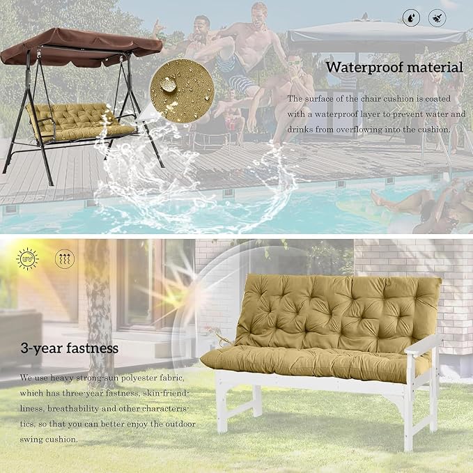 Outside Benches Cushion with Backrest, Thicken Waterproof Swing Cushions 2/3 - Image 5