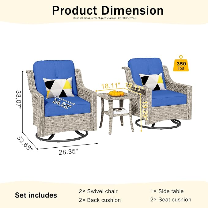 HOOOWOOO 3 Piece Patio Furniture Bistro Sets, Outdoor Wicker Swivel Rocking - Image 7