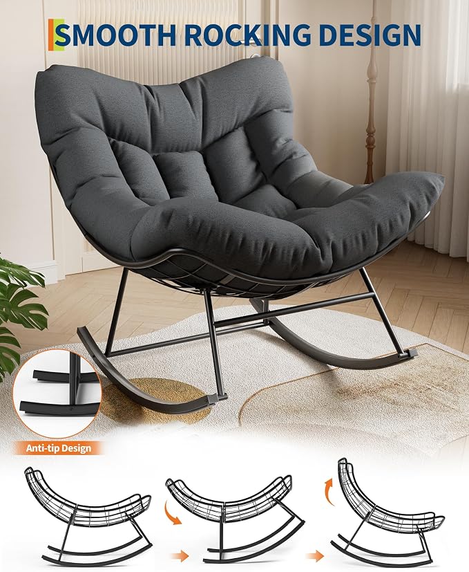 GarveeLife Outdoor Papasan Rocking Chair, Oversized Rocking Chair - Image 4
