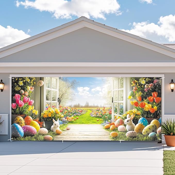 ANNA QUEEN Easter Garage Door Banner 6x13FT, Spring Garden Window Scene - Image 7