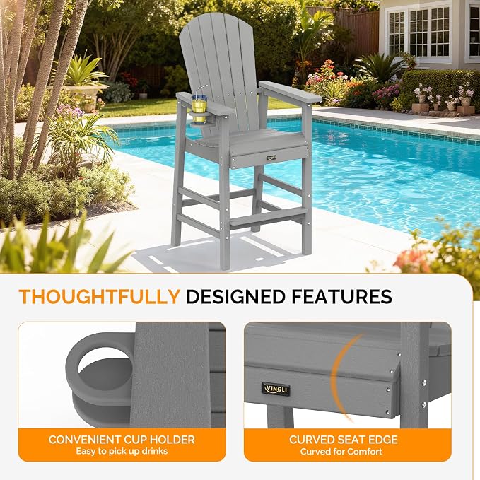 VINGLI Tall Adirondack Chair, All-Weather Plastic Adirondack Chair - Image 4