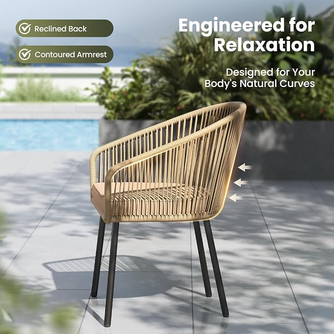 PHI VILLA Patio Wicker Chairs Set of 4, Outdoor Modern Brown Rope Rattan Chairs - Image 7