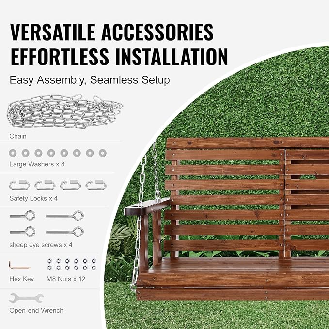 VEVOR Wooden Porch Swing 5 ft, Patio Bench Swing - Image 5