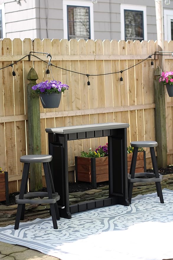 Single Bar Set Includes 2 Barstools Deep Grey Top & Black Base Ideal - Image 2
