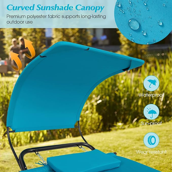 Giantex Hanging Hammock with Stand, Patio Hanging Chaise Lounge Chair w/Canopy - Image 4