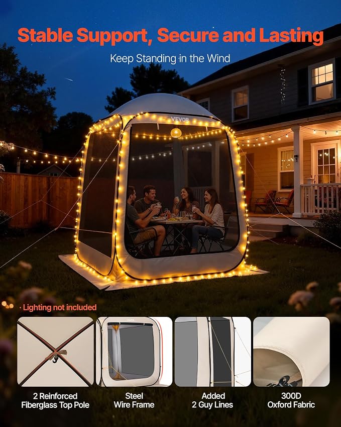 VEVOR 6 x 6 ft Pop up Screen House Tent, 4-6 Person Portable Screen Gazebo - Image 5