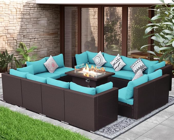 NICESOUL 13 Piece Patio Furniture w/Fireplace, Elegant Outdoor Seating w/Firepit - Image 3
