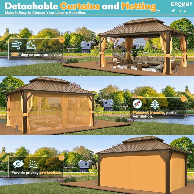 EROMMY 12' x 16' Hardtop Gazebo, Aluminum Frame Gazebos - Image 7
