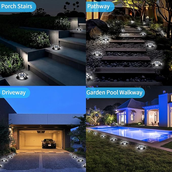 Solar Ground Lights Outdoor Waterproof, 8 Pack 12 LEDs Solar Garden Disk Lights - Image 7