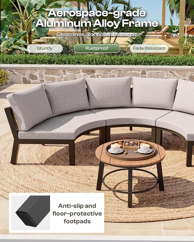 Outdoor Patio Furniture Set, 7 Piece Aluminum Curved Outdoor Sectional Sofas - Image 6